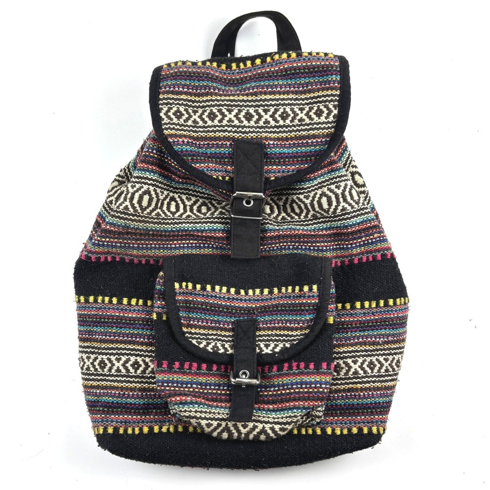 Woven Backpack Unisex Medium Multi-Color Boho Tribal Pattern HIppie Festival